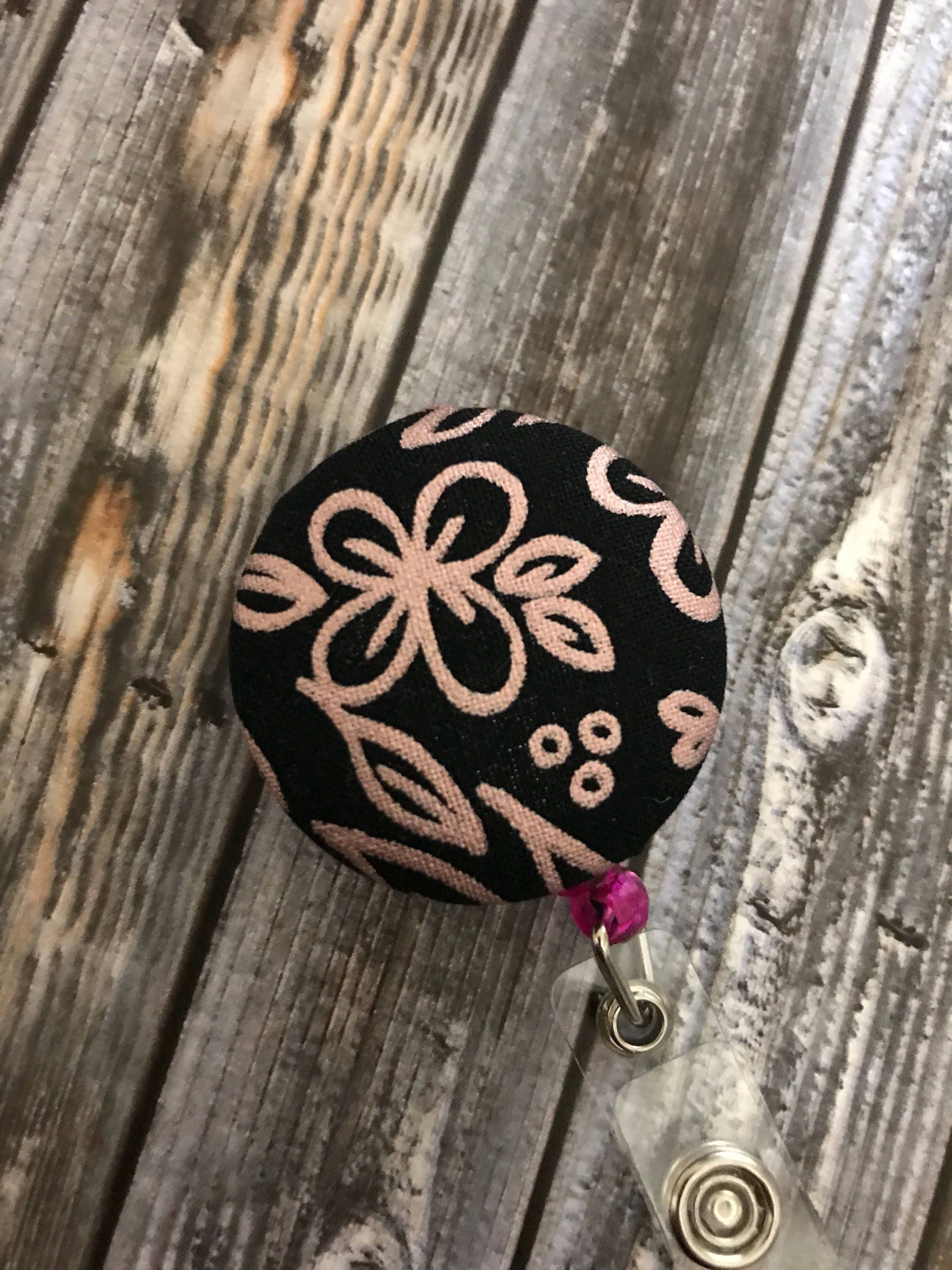 Rose Gold Floral Badge Reel - Retractable ID Badge - Cute Badge Reel - Badge Name Holder - Badge Reel Nurse - ID Badge Holder -teacher Badge Alligator