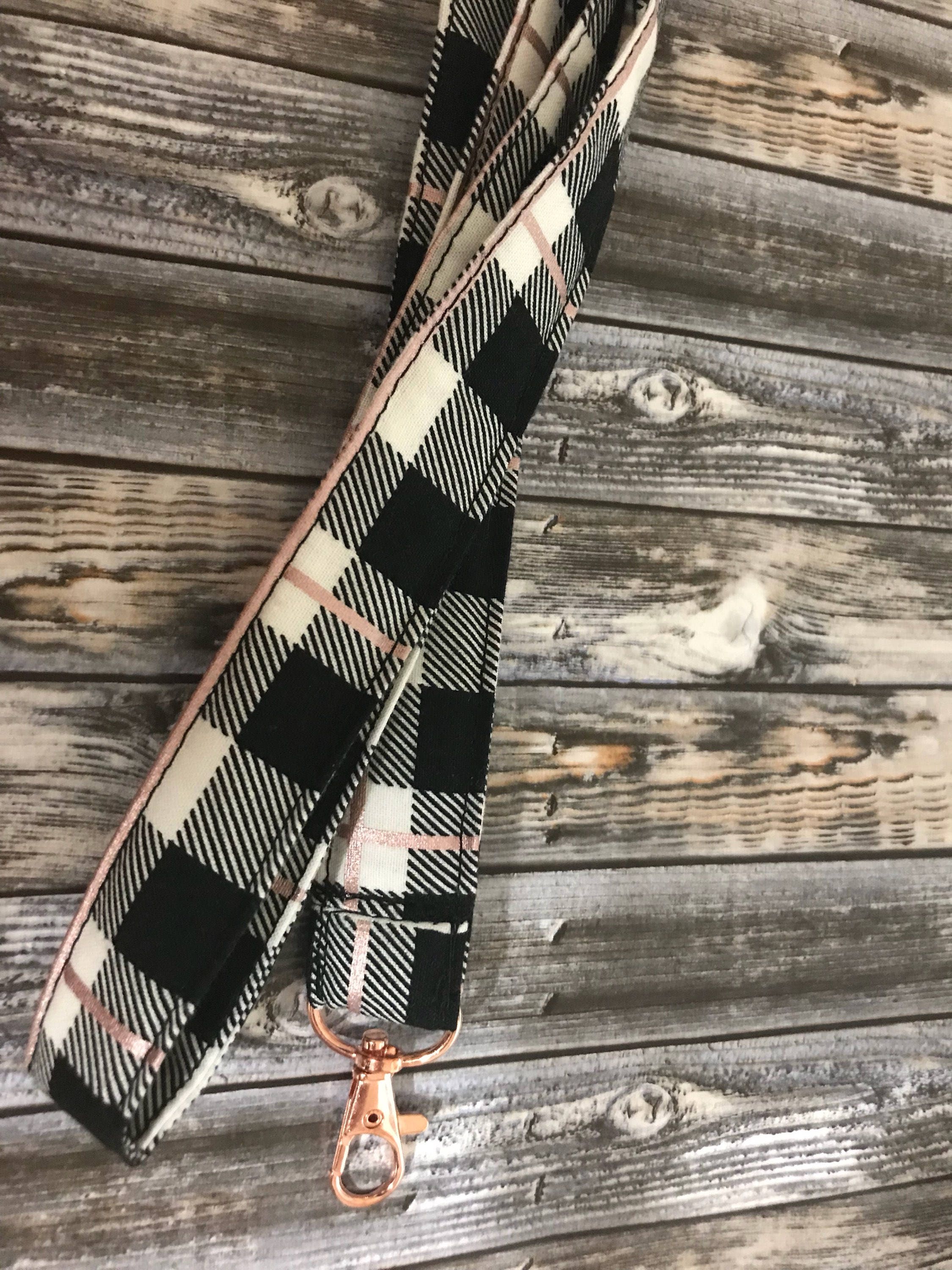 Rose Gold Plaid Lanyard, Breakaway Lanyard, Lanyard with ID Holder