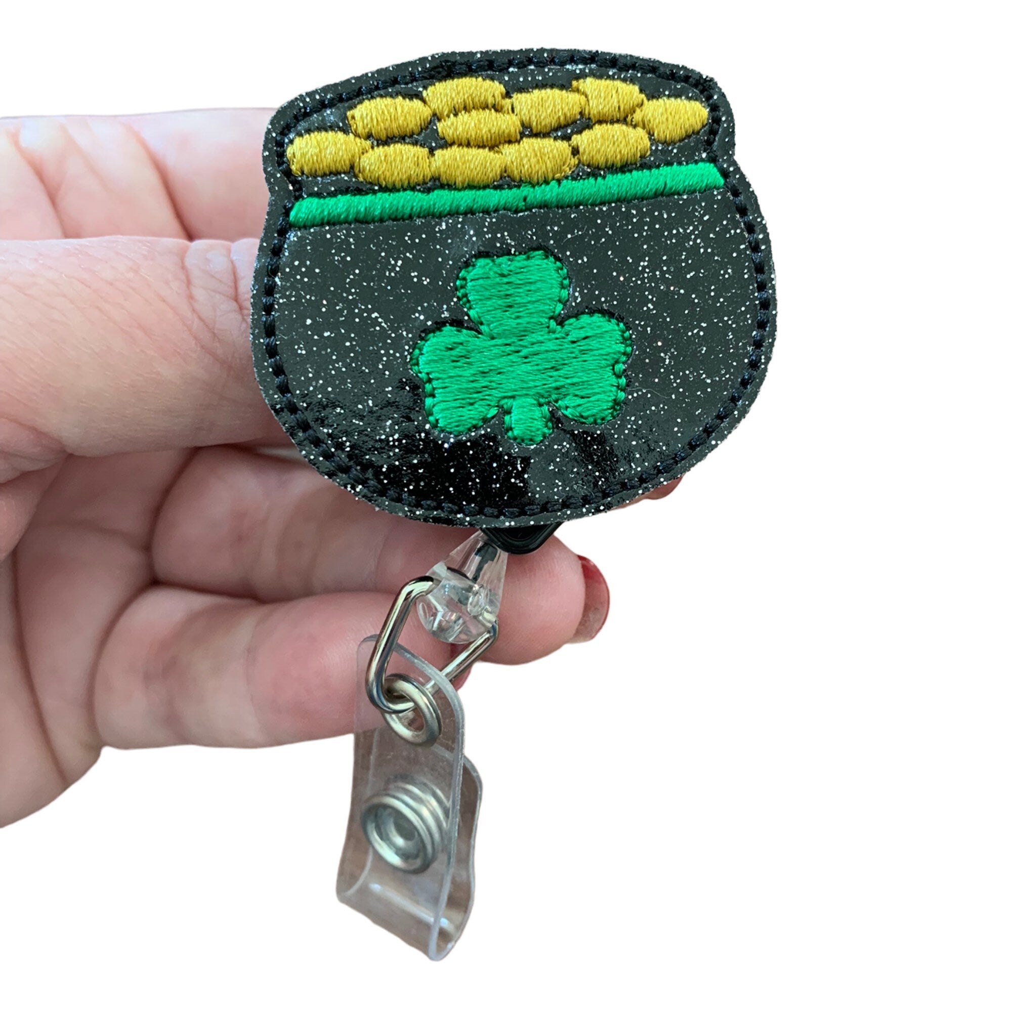 Glitter Badge Reel, Shamrock Badge Reel, St Patrick Badge Reel, Nurse – 13  Dragonfly Designs