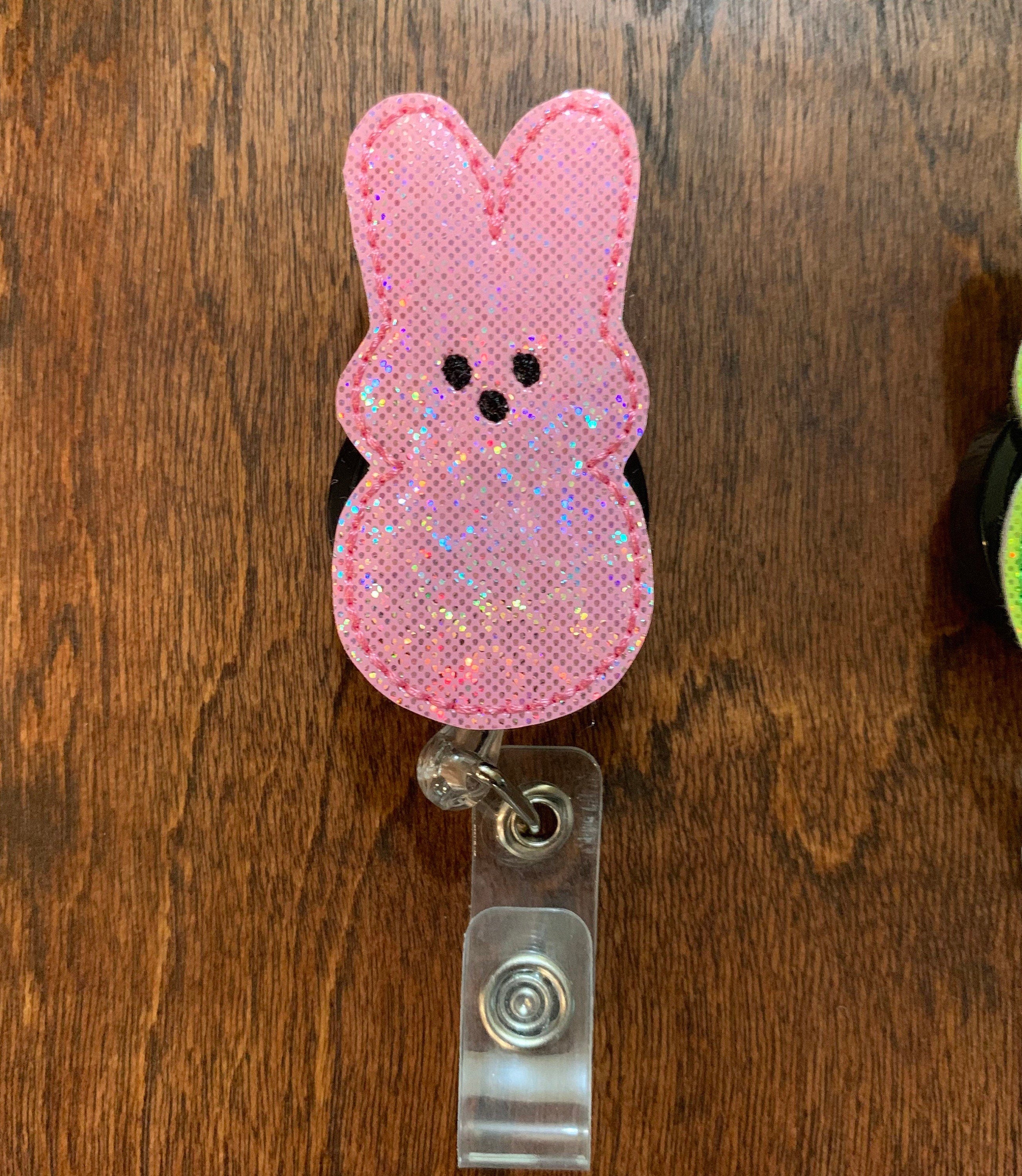 Peeps Bunny Badge reel-pink On Belt Clip
