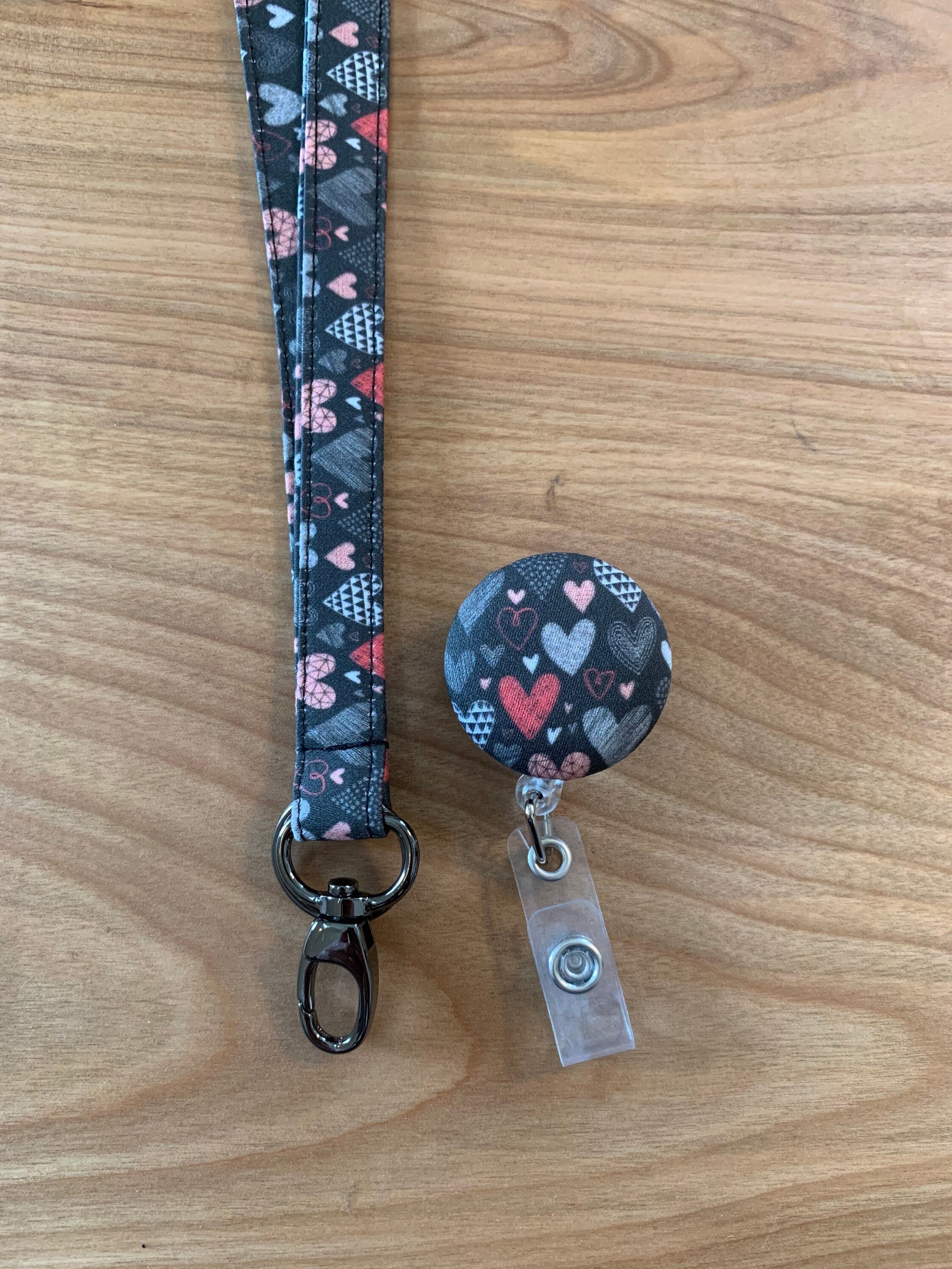 Heart Lanyard with Matching Badge Reel- Lanyard ID Holder for